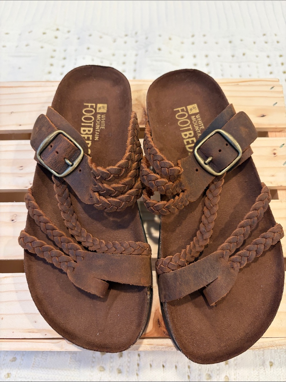 White Mountain Girls Brown Braided Footbed Sandals with Buckle